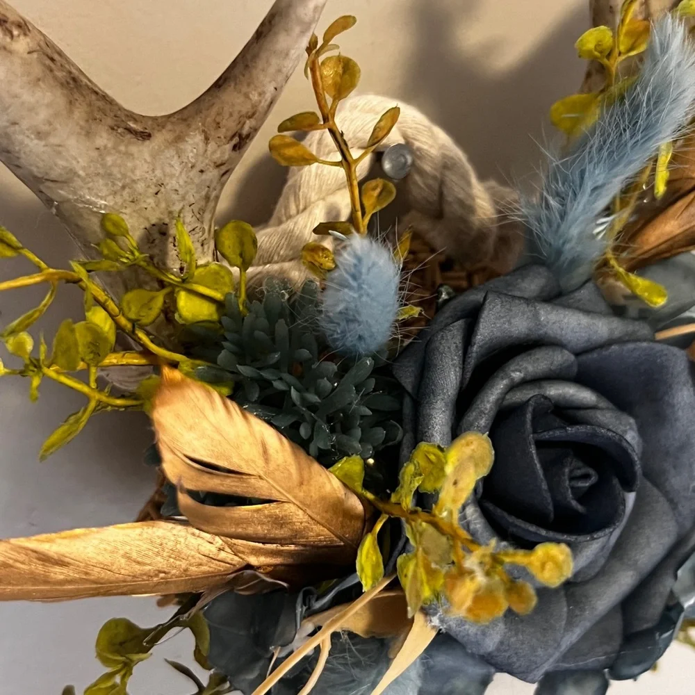 Handmade Antler Wall Decor Blue Floral Rustic Cottage Western Boho the farmhouse